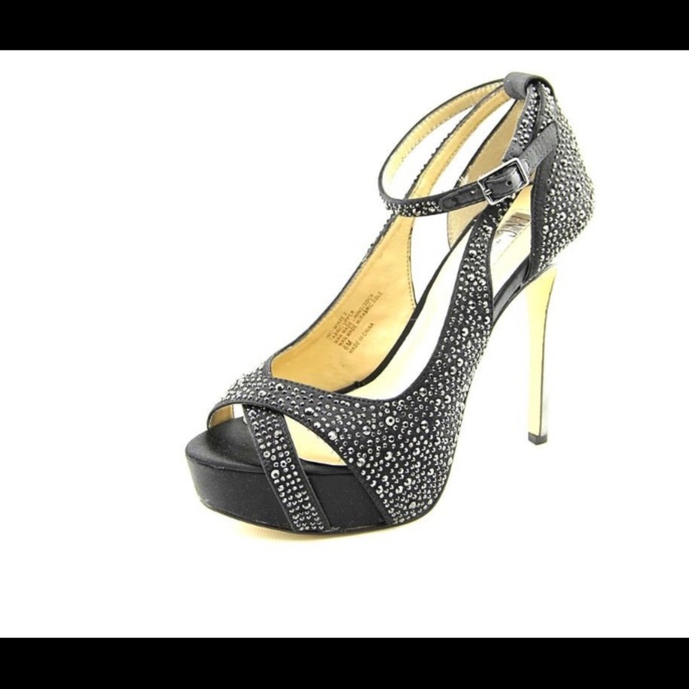 Elegant and sexy black embellished platform heels
